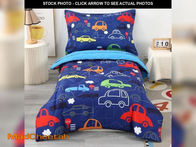 Lot 74-12315356 - Wowelife Car Toddler Bedding Sets for Boys 4 Piece Blue Vehicle Kids Toddler Bed Sheet Sets Comforte...