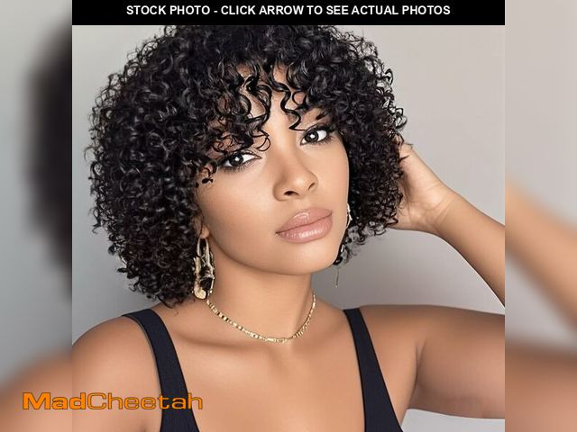 Lot 74-14304455 - ZHENLISI Short Curly Bob Human Hair Wig with Bangs 100% Human Hair Glueless Wear and Go No Lace Wig ...