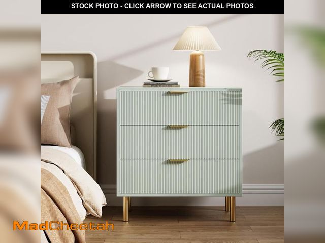 Lot 74-12154629 - Green Dresser, Modern 3 Drawer Dresser for Bedroom with Gold Handle and Large Drawer, Wood Double Ch...