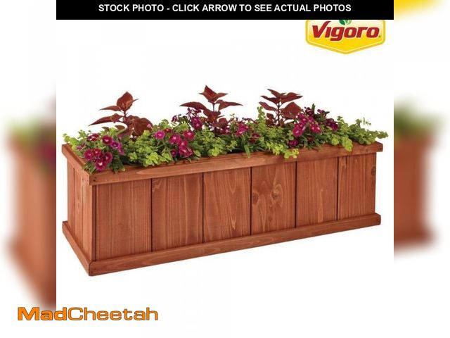Lot 74-12464037 - Vigoro 39.5 in. Brooklin Stained Brown Wood Planter Box (39.5 in. L x 11.5 in. W x 11.5 in. H) - USE...