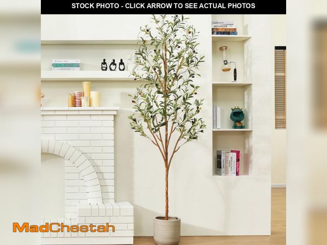 Lot 74-12487621 - 7 ft Artificial Olive Plants with Realistic Leaves and Natural Trunk, Silk Fake Olive Tree in Black ...