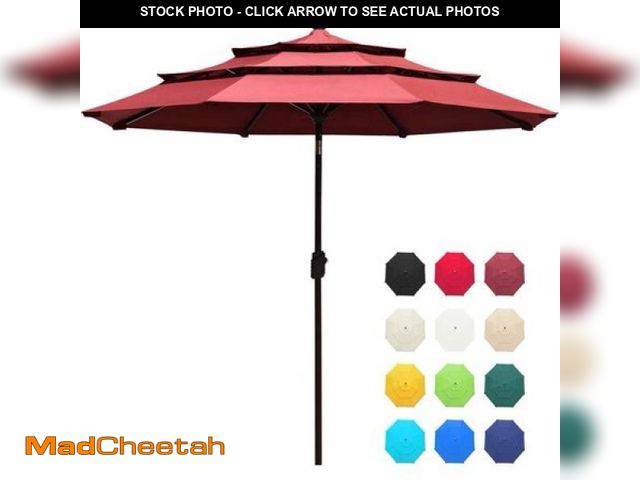 Lot 74-12196724 - EliteShade 9Ft 3 Tiers Market Umbrella Patio Umbrella Outdoor Table Umbrella with Ventilation Maroon...