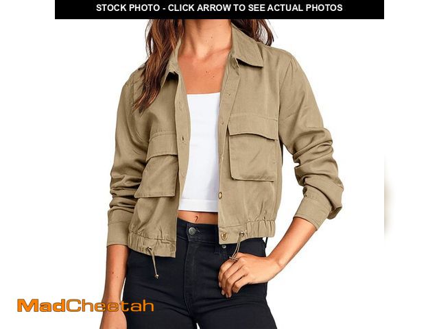 Lot 74-14151204 - Onedreamer Women's Military Safari Cropped Jackets Button Down Lightweight Oversized Utility Anorak ...