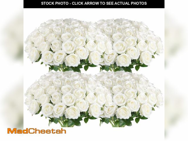Lot 74-14476444 - Hananona 100 Pcs Artificial Roses in Bulk, Fake Velvet Silk Roses Realistic Rose for Wedding Centerp...