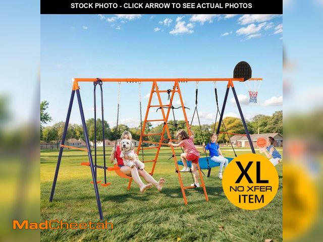 Lot 74-11796735 - Mersco Swing Sets for Outside Backyard, 4 in 1 Heavy Duty Extra Large Metal Swing Frame with 2 Tree ...