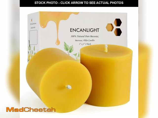 Lot 74-13953547 - Pure Beeswax Pillar Candles 3x3 Inch, 2 Pack Natural Bees Wax Candle with Cotton Wick, 50-55 Hours L...