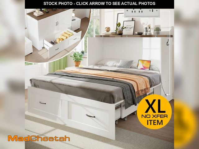 Lot 74-13788564 - KCGKCG Full Size Murphy Bed with Storage &amp; Charging Station, Murphy Cabinet Bed with Drawer for ...