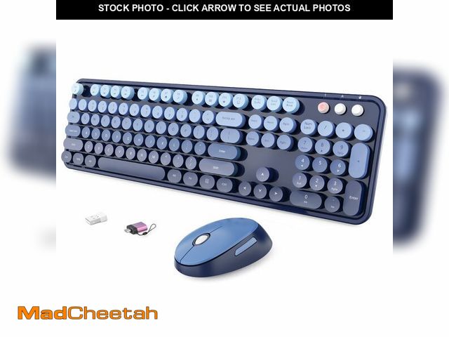 Lot 74-14341562 - Wireless Keyboard and Mouse Combo, Ergonomic Full Size Typewriter Retro Round Keycaps Keyboard, Comp...