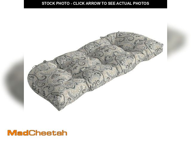 Lot 74-12659491 - ARDEN Rectangle Outdoor Wicker Settee Cushion in Neutral Aurora Damask - UNUSED
