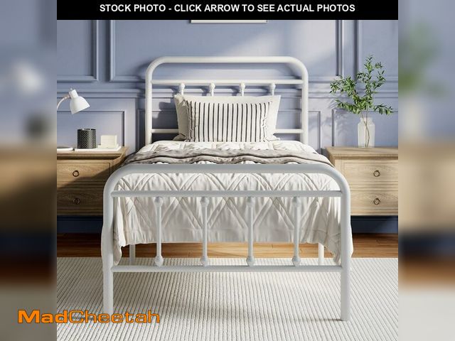 Lot 74-12828046 - Novilla Metal Bed Frame Twin Size - Modern Minimalist Victorian Style with Headboard/Footboard, Heav...