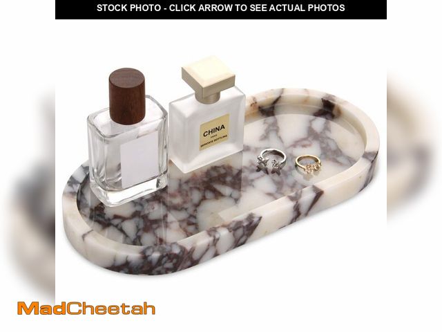 Lot 74-14300116 - Natural Marble Tray Oval, Bathroom Vanity Tray for Countertop, Elegant Stone Decorative Organizer fo...