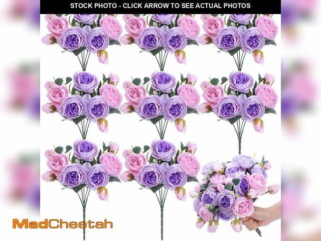 Lot 74-13956381 - Yunsailing 8 Pack Artificial Peony Flowers Faux Silk Hydrangea Bouquet Wedding Home Table Decor Reus...