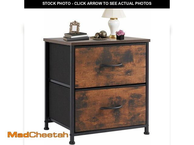 Lot 74-12543984 - DUMOS Nightstand Small Dresser with 2 Fabric Drawers Side Bedroom End Table Kids Bedside Storage Fur...
