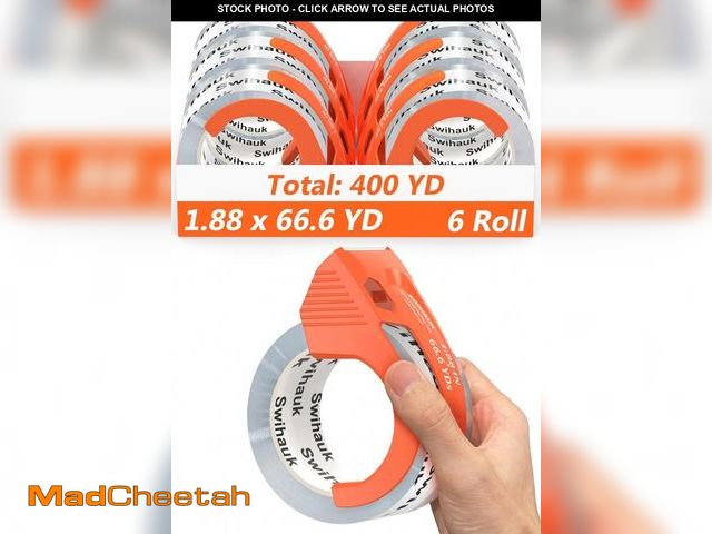 Lot 74-12332317 - Swihauk Total 400 yd, 6 Pack 1.88 in x 66.6 yd - Heavy Duty Packing Tape with Dispenser Combo, Clear...