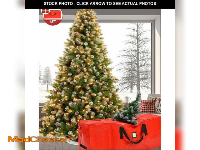 Lot 74-12781282 - Yexmas 6ft Pre-Lit Christmas Tree, 8 Modes LED Lights, Artificial Xmas Tree with Large Storage Bag -...