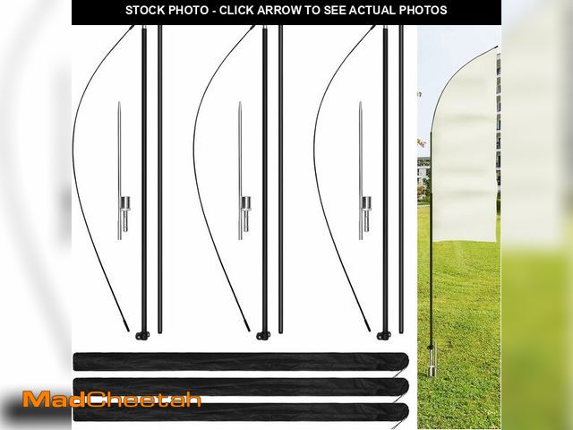 Lot 74-13696357 - Blulu 3 Sets Advertising Flag Pole with Ground Mounting Stake Aluminum Windless Flagpole Feather Fla...