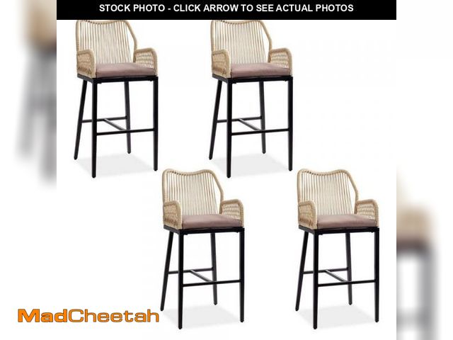 Lot 74-12172870 - Karl home Metal and Rope Outdoor Bar Stools with Brown Cushion (2-Pack) - UNUSED