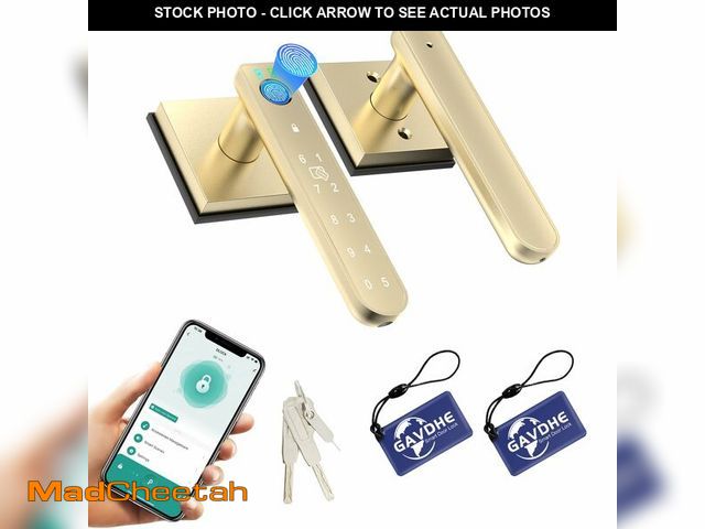 Lot 74-12701029 - Gavdhe Gold Fingerprint Door Lock Smart Finger Print Door Knob Keyless Bedroom Door Lock with Keypad...