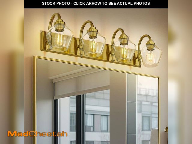 Lot 74-14113638 - JAZAVA 31.9 in. 4 Light Brushed Gold Vanity Light with Clear Glass Shade - UNUSED