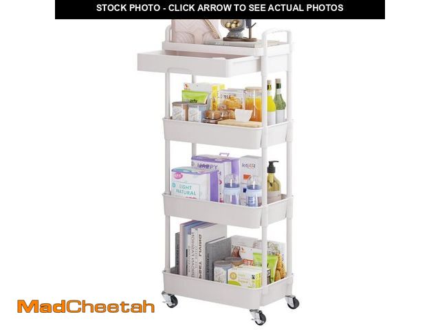 Lot 74-12304609 - Calmootey 4-Tier Rolling Utility Cart with Drawer,Multifunctional Storage Organizer with Plastic She...