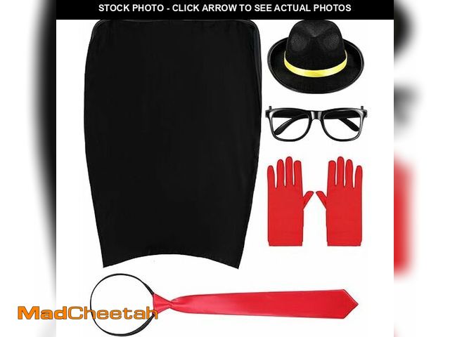 Lot 74-10826205 - Silicherry Halloween Burglar Costume Set Include Black Hat Cape Glasses Red Gloves Tie for Adult Cos...
