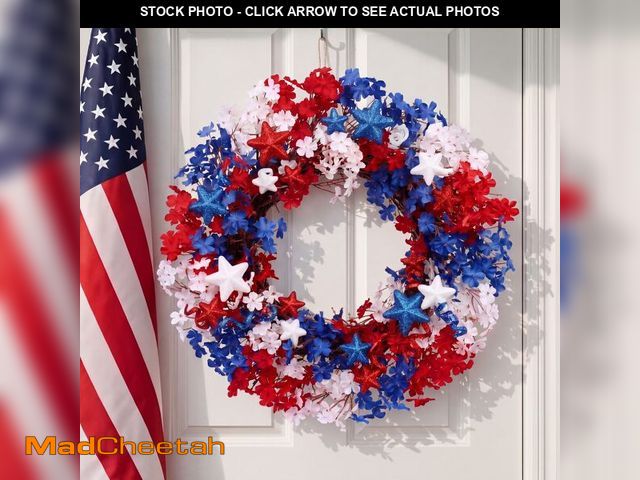 Lot 74-14296229 - Dingion 4th of July Patriotic Wreaths for Front Door 20 Inch Red White Blue Star Wreath Americana In...
