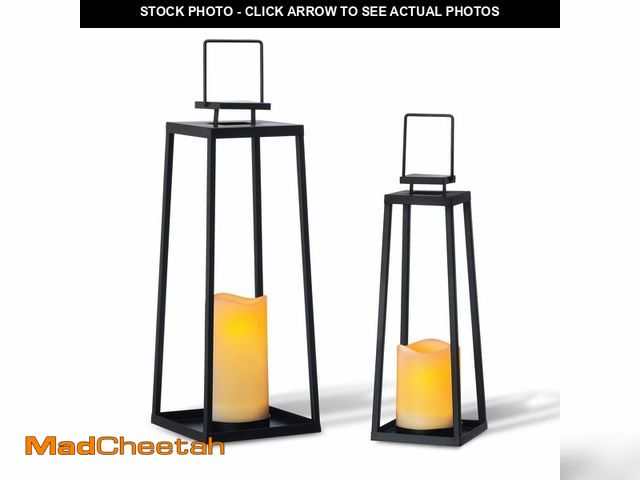 Lot 74-14302343 - Solar Lantern Decorative Outdoor Set of 2 (18Ã¢â¬â¢Ã¢â¬â¢ &amp; 15Ã¢â¬â¢Ã¢â¬â¢) Modern Black...