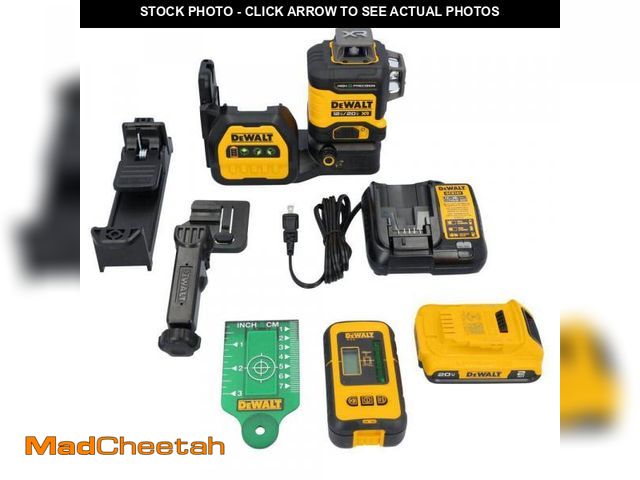 Lot 74-12364013 - DEWALT 230 ft. Green Self-Leveling 3-Plane Laser Level Kit with 20-Volt 2.0 Ah Battery, Charger, Det...