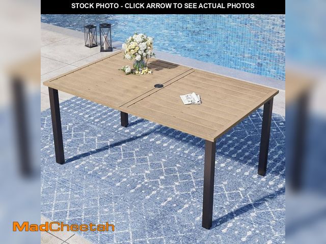 Lot 74-14245647 - Brown Rectangle Metal Patio Outdoor Dining Table with Umbrella Hole - UNUSED