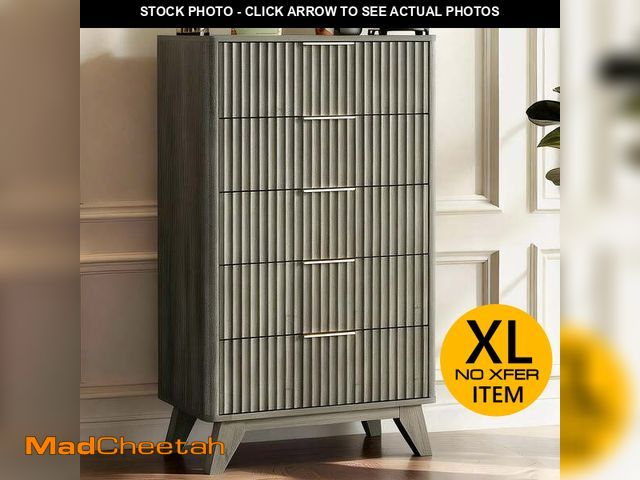 Lot 74-14604014 - Ktaxon Fluted Tall 5 Drawer Dresser Solid Wood Chest of Drawers with Soft Close Slides Storage Cabin...