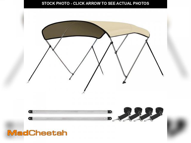 Lot 74-12006031 - Leader Accessories 3 Bow Sand 6'L x 46" H x 61"-66" W Bimini Top Boat Cover Includes 4 Straps 2 Rear...