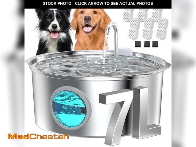 Lot 74-11555129 - Pet Water Fountain for Large Dogs: Metal Dog Water Fountain - Silent Big Cat Fountains - 7L/236oz/1....