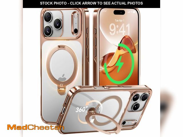 Lot 74-12710394 - CASEKOO Rose Gold Glossy for iPhone 17 Pro Max Case [360 Spin Magnetic Stand][Fit for MagSafe][17FT ...