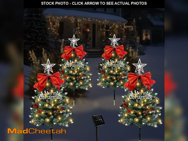 Lot 74-12708535 - 4 Pack Christmas Tree Solar Pathway Lights Outdoor Decorations, Waterproof Artificial Mini Xmas Tree...