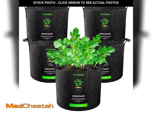 Lot 74-14242630 - VIVOSUN 5 Gal. Heavy-Duty Nonwoven Fabric Grow Bags with Handles (5-Pack) - UNUSED