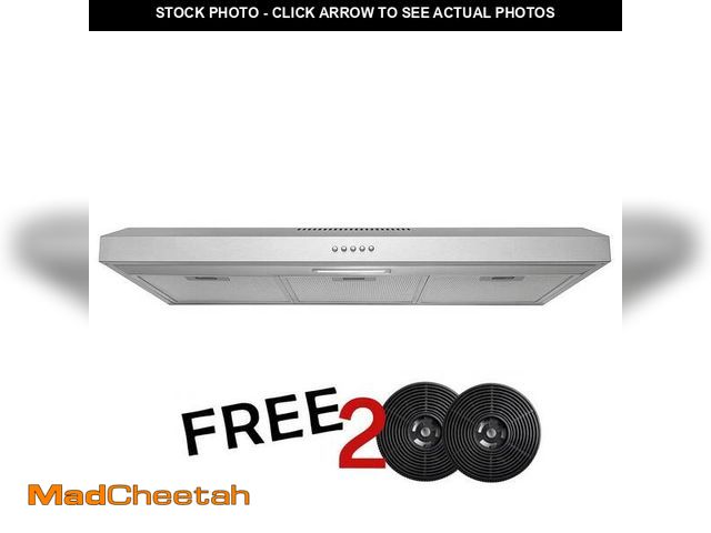 Lot 74-14344481 - *DENTED* AKDY 36 in. 58 CFM Convertible Under Cabinet Range Hood in Brushed Stainless Steel with 2 C...