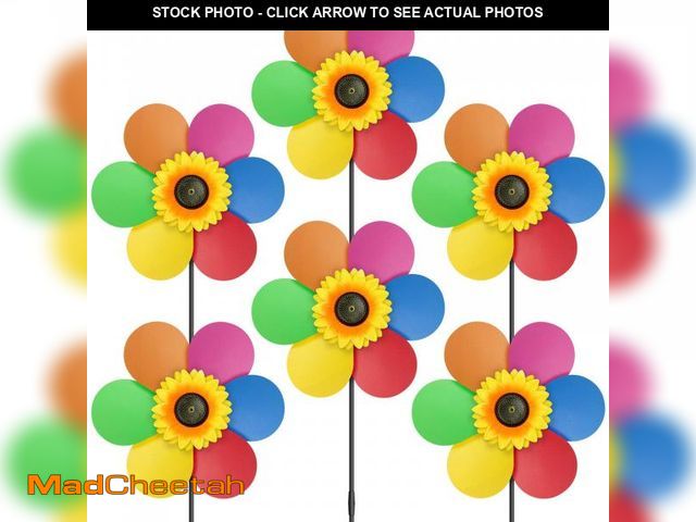 Lot 74-12305427 - DECEED 6PCS Sunflower Wind Spinners with Stakes 14" W x 29" H Wind Spinners Lawn Pinwheel Rainbow Wi...