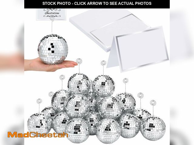 Lot 74-14061956 - Maitys 60 Pcs Disco Ball Table Number Holders Disco Bachelorette Party Decor Silver Place Card with ...