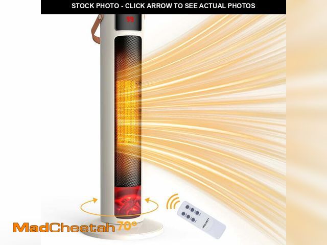 Lot 74-14434594 - VECUKTY 26" Tower Space Heater with 3D Flame, 1500W Portable Electric Tower Electric Heater, 70 Osci...