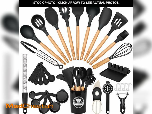 Lot 74-14294646 - Astercook 39 PCS Kitchen Utensils Set, Silicone Cooking Utensil Sets with Wooden Handle, 446ÃÂ°F He...