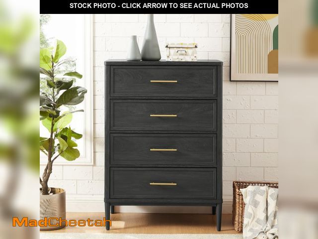 Lot 74-12533535 - (SOME DAMAGE TO TOP) Better Homes &amp; Gardens Oaklee 4 Drawer Dresser, Charcoal Finish - USED