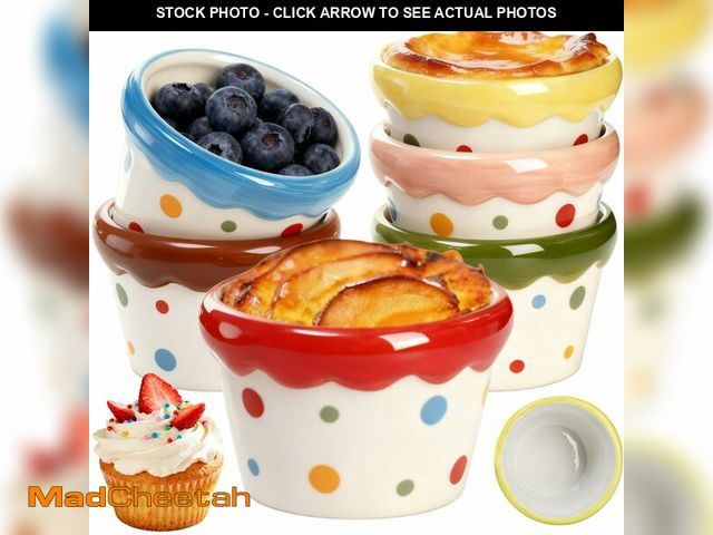 Lot 74-14273199 - Tlence 6 Pack Ramekins Set, 9 OZ Pudding Custard Cups, Small Ceramic Brulee Souffle Dishes, Colorful...