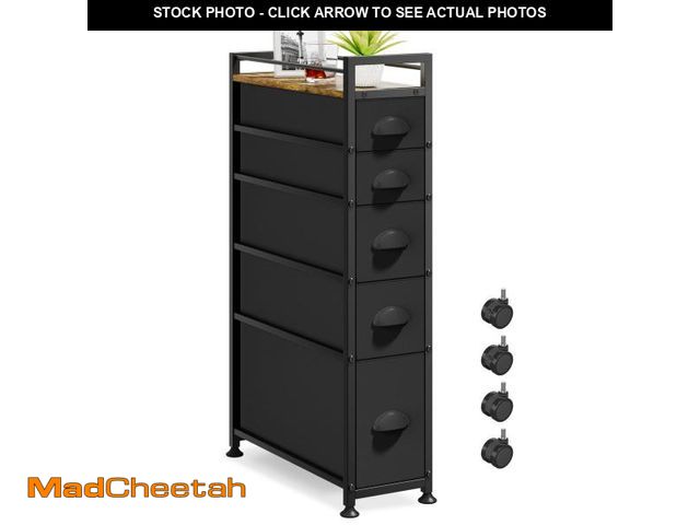 Lot 74-12309153 - LASZOLA 5 Drawer Narrow Dresser Slim Cabinet Skinny Storage Tower Chest, Ideal for Small Spaces Bath...
