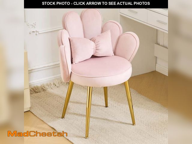 Lot 74-12668413 - Ktaxon Vanity Makeup Chair Comfy Accent Chair Small Office Chair with Flower Back and Lumbar Pillow ...