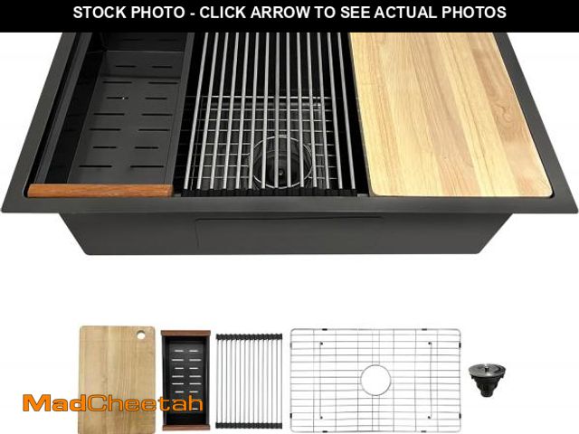 Lot 74-12320645 - 32" Workstation Kitchen Sink Ã¢â¬â 16 Gauge Stainless Steel Undermount Single Bowl Sink with Inte...