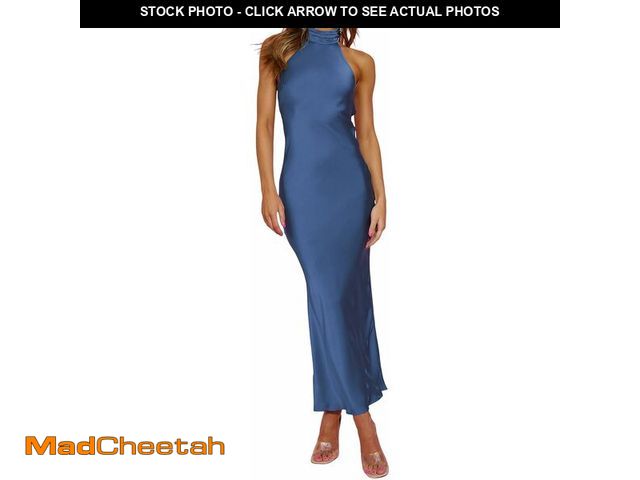 Lot 74-12673832 - Phicia Sexy Satin Halter Neck Backless Maxi Dress for Women Elegant Tie Cowl Back Formal Wedding Gue...