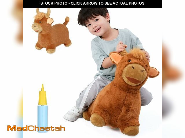 Lot 74-14209888 - INPANY Bouncy Bull Hopping Toys - Toddler Brown Plush Cow Hopper, Kids Inflatable Farm Animal Hopper...