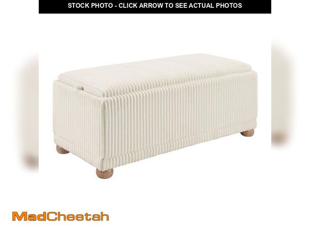 Lot 74-13099574 - OSP Home Furnishings Sahara Flip Top Tray Storage Bench with Natural color wood and White Cord Fabri...