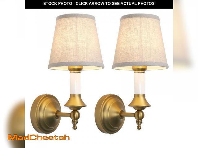 Lot 74-12440812 - PERMO Wall Sconces Set of 2 Classic Vintage Fabric Sconce with Funnel Linen Shade Hardwired Wall Mou...