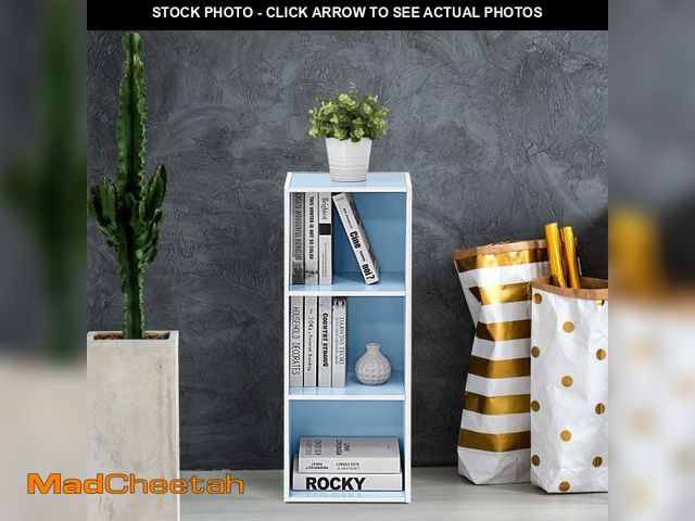 Lot 74-12514075 - Furinno 11003 3-Tier Open Shelf Bookcase, White/Light Blue - UNUSED